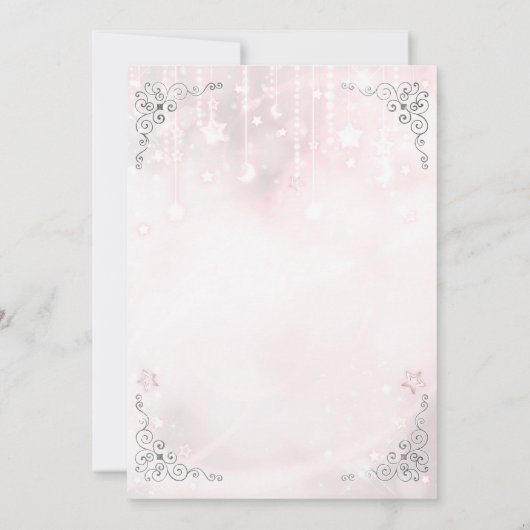 きらびやかな小さなスターピンク&シルバー赤ちゃんシャワー 招待状 (裏面)