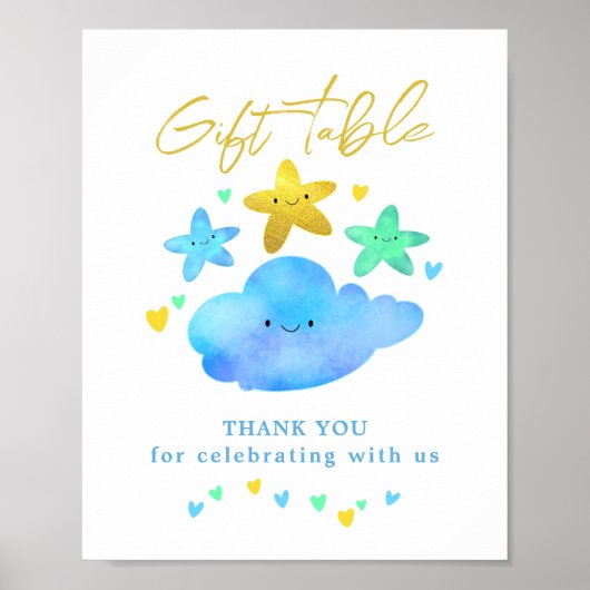 きらびやかな小さな星の赤ちゃんシャワーギフトテーブルサイン ポスター (正面)