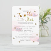 きらびやかな小さな星ピンクの女の子ドライブバイベビーシャワー 招待状 (スタンド正面)