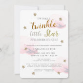 きらびやかな小さな星ピンクの女の子ドライブバイベビーシャワー 招待状 (正面)