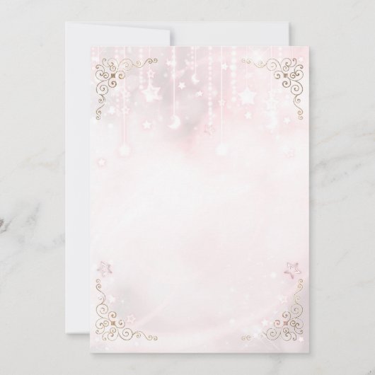 きらびやかな小さな星ピンクの金ゴールド輝く赤ちゃんシャワー 招待状 (裏面)