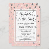 きらびやかな小さな星ピンク銀星ベビーシャワー 招待状 (正面/裏面)