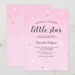 きらびやかな小さな星金ゴールドグリッターピンクの赤ちゃんシャワー 招待状