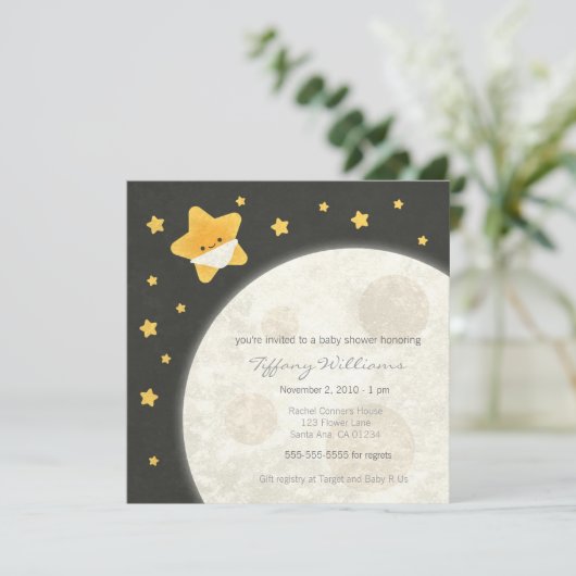 きらびやかな小さな星黒と黄色の赤ちゃんシャワー 招待状 (スタンド正面)