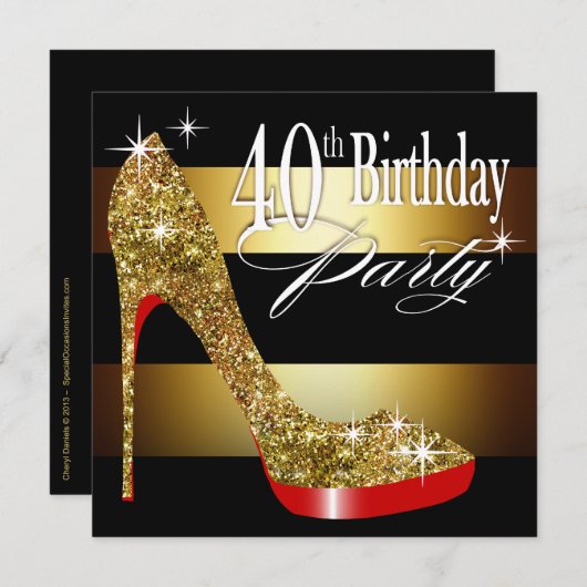 きらびやかな小剣は第40誕生会を縞で飾ります 招待状 (正面/裏面)