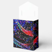 きらびやかな星、青、赤ピンクのゴスマーのリボンクリスマス フェイバーボックス (オープン)