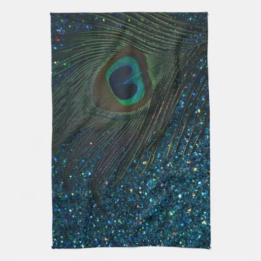 きらびやかな水の孔雀 キッチンタオル (縦)