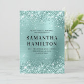 きらびやかな淡い色のターコイズフォイル卒業 案内状 (スタンド正面)