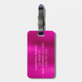 きらびやかな熱いピンクのフォイルファンシーモノグラム ラゲッジタグ (裏面縦)