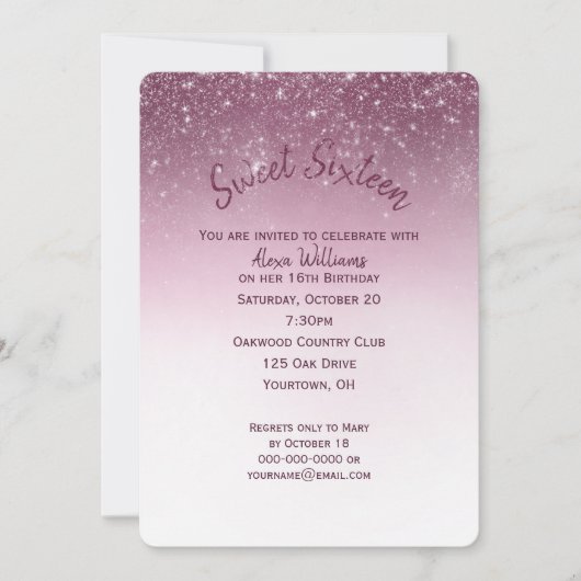 きらびやかな甘い16誕生日パーティー 招待状 (正面)