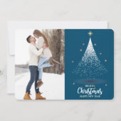 きらびやかな白いクリスマスツリーブルー2枚の写真 シーズンカード (正面)