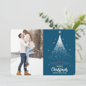 きらびやかな白いクリスマスツリーブルー2枚の写真 シーズンカード (スタンド正面)