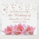 きらびやかな白ワインのラベルにピンクのバラきらめくス スパークリングワインラベル (シングルラベル)