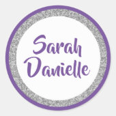 きらびやかな紫と銀名人気ステッカー ラウンドシール (正面)