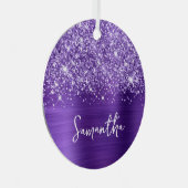 きらびやかな紫のアメジストガラス名 メタルオーナメント (正面右)