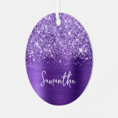 きらびやかな紫のアメジストガラス名 メタルオーナメント (正面左)