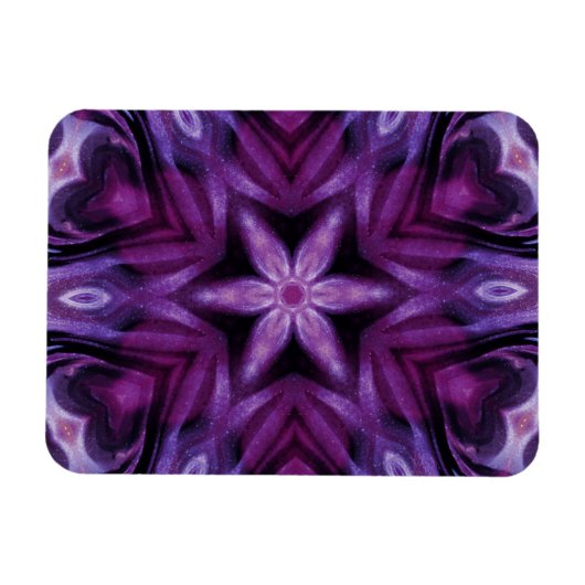 きらびやかな紫の万華鏡のように千変万化するパターンハートグラデーション マグネット (横)