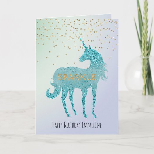 きらびやかな紫色のアクアスパークルユニコーン名 カード (正面)