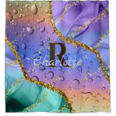 きらびやかな紫、アクアブルー、エメラルドグリーングラデーション シャワーカーテン (正面)