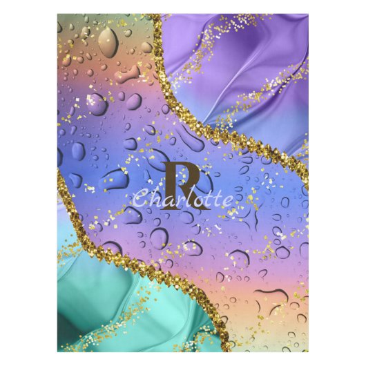 きらびやかな紫、アクアブルー、エメラルドグリーングラデーション テーブルクロス (正面)