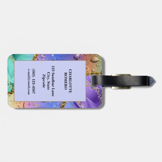 きらびやかな紫、アクアブルー、エメラルドグリーングラデーション ラゲッジタグ (裏面横)