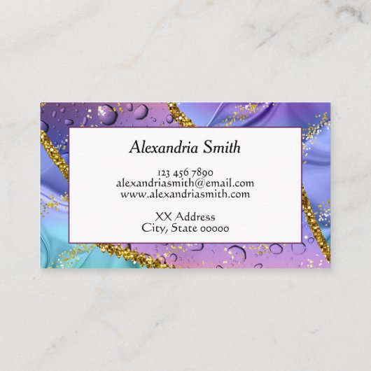 きらびやかな紫、アクアブルー、エメラルドグリーングラデーション 名刺 (裏面)