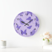 きらびやかな薄紫の蝶 ラージ壁時計 (ホーム)