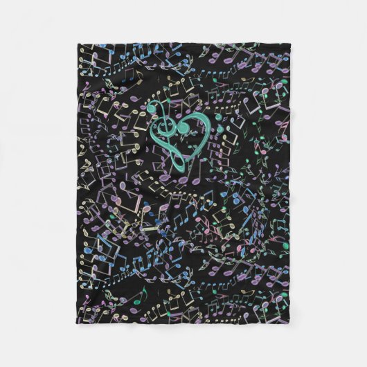 きらびやかな虹の音符の音楽愛好者の投球 フリースブランケット (正面)