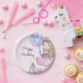 きらびやかな誕生日グラムガールユニコーン ペーパープレート (パーティー)
