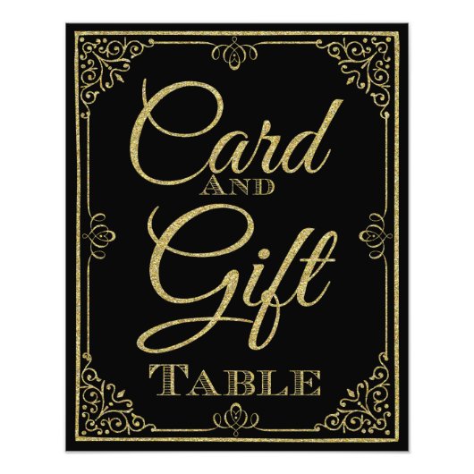 きらびやかな金ゴールドとブラックカードとギフト結婚サイン フォトプリント            (正面)