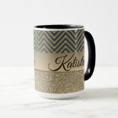 きらびやかな金ゴールドとブラックシェブロン マグカップ (正面右)