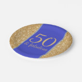 きらびやかな金ゴールドとブルー50と素晴らしい50誕生日 ペーパープレート (アングル)