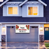 きらびやかな金ゴールドと赤いハッピーバースデーバナー 横断幕