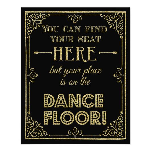 きらびやかな金ゴールドと黒いダンス結婚フロアの看板 フォトプリント (正面)