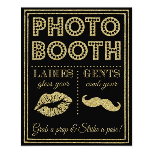 きらびやかな金ゴールドと黒い写真結婚ブースの看板 フォトプリント (正面)