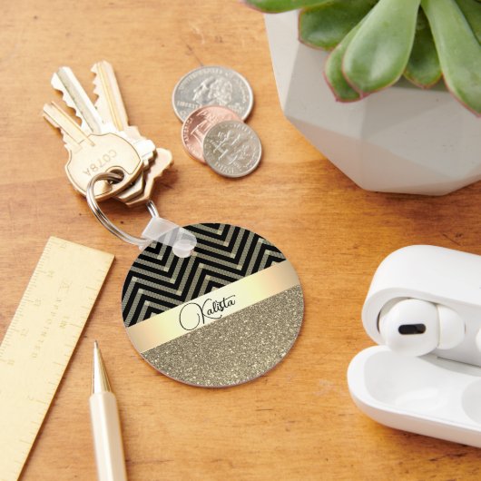 きらびやかな金ゴールドと黒い山形パーソナライズされた キーホルダー (デスク)