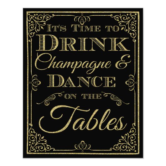 きらびやかな金ゴールドと黒い結婚ダンスの徴候 フォトプリント (正面)