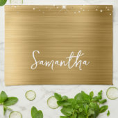 きらびやかな金ゴールドのガラス名 キッチンタオル (折り畳み)