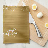 きらびやかな金ゴールドのガラス名 キッチンタオル (四つ折り)