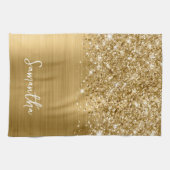 きらびやかな金ゴールドのガラス名 キッチンタオル (横)