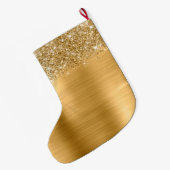 きらびやかな金ゴールドのガラス名 ラージクリスマスストッキング (裏面 (吊り時))