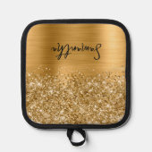 きらびやかな金ゴールドのガラス名 鍋敷き (正面)