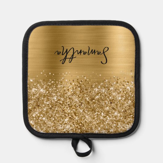 きらびやかな金ゴールドのガラス名 鍋敷き (正面)