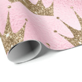 きらびやかな金ゴールドクラウンズオンピンクグリッター ラッピングペーパー (ロールコーナー)