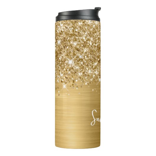 きらびやかな金ゴールドグパーソナライズされたラム名 タンブラー (回転左)