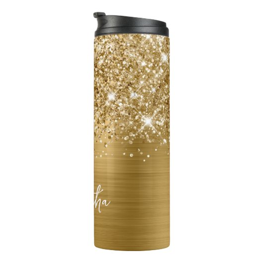 きらびやかな金ゴールドグパーソナライズされたラム名 タンブラー (回転右)