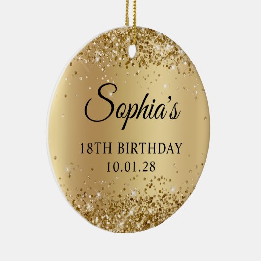 きらびやかな金ゴールドグラデーション18誕生日写真 セラミックオーナメント (右)