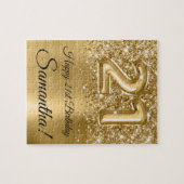 きらびやかな金ゴールドグラムバルーン21歳の誕生日 ジグソーパズル (横)