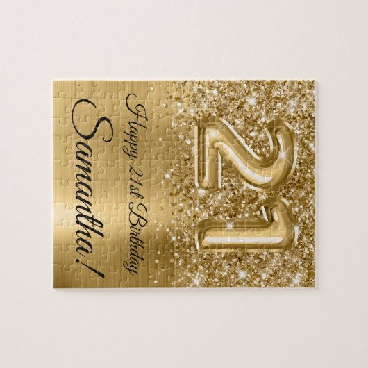 きらびやかな金ゴールドグラムバルーン21歳の誕生日 ジグソーパズル (横)