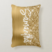 きらびやかな金ゴールドグラムブラシスクリプト名 アクセントクッション (正面(垂直))